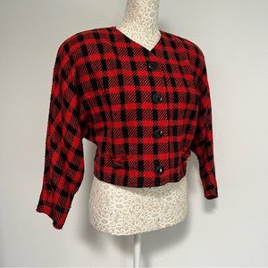 Vintage Anne Klein Red Plaid Crop Jacket